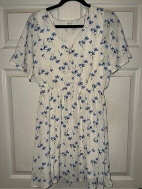 Sienna Sky White Mini Dress with Blue Floral Print
